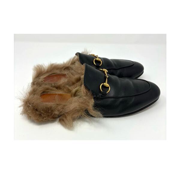 Gucci Black Princetown Horsebit Fur Lined Slip On Mules Size EU 37.5 - Picture 3 of 5